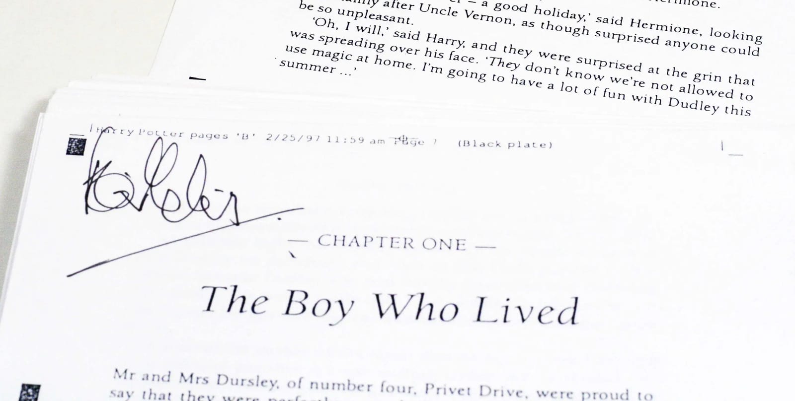 The earliest known printing of Harry Potter and the Philosopher's Stone, 25 February 1997 (SOLD)